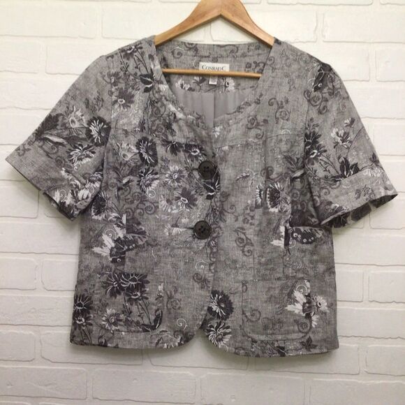 𝅺CROPPED blazer Conrad C linen jacket embroidered floral short sleeves metallic - Picture 11 of 11